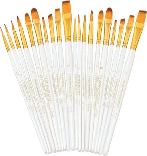 Transon 20pcs Art Painting Brush Set for Acrylic Watercolor Gouache Hobby Craft